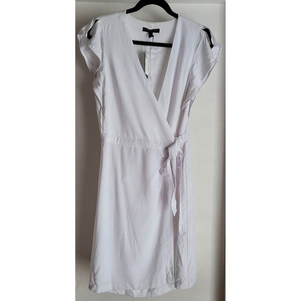 Banana Republic Wrap Dress Size 10 White Solid V-Neck Short Sleeve Classic NWT
